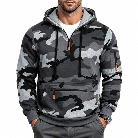 Herren Kapuzenpullover mit Tarnmuster, Reißverschlusstaschen und Kängurutasche Shop Nory