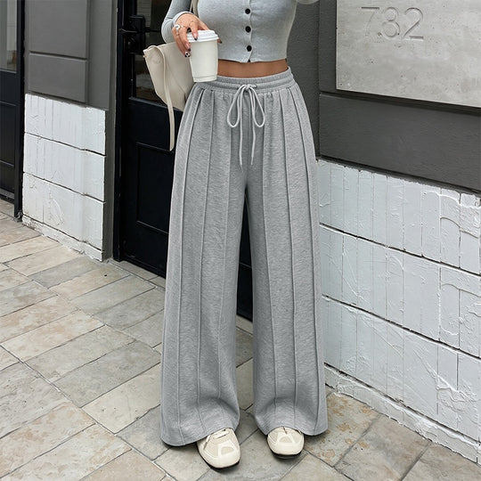 Damen Weite High‑Waist Loungewear-Hose mit Bügelfalten und Tunnelzug Shop Nory