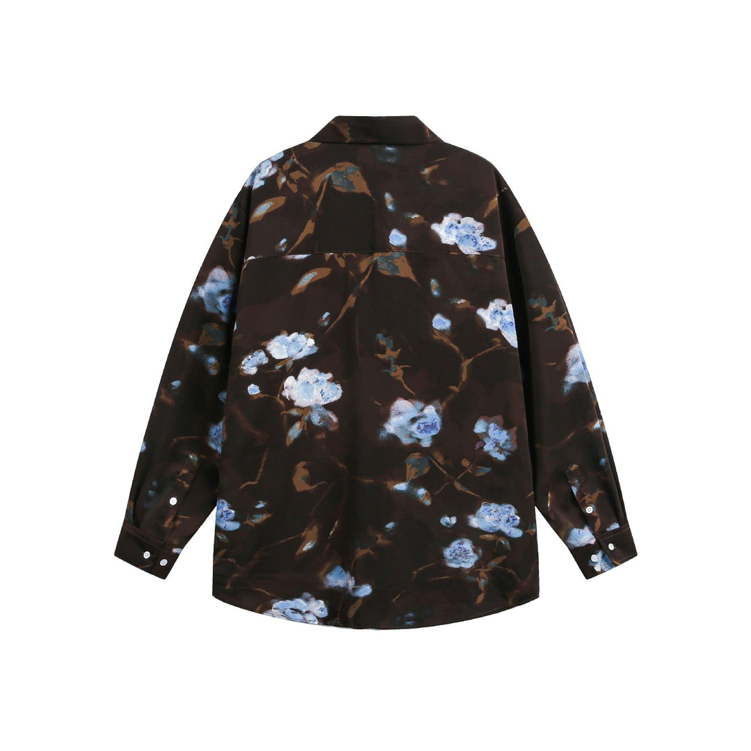 Damen Oversize-Hemdbluse mit floraler Aquarell-Print und Brusttasche Shop Nory