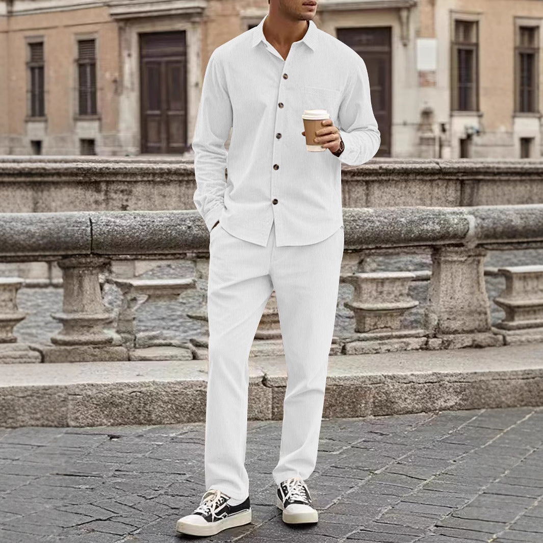 Herren nan lässiges Hemd-Hose Zweiteiler aus feinem Cord mit Brusttasche und geradem Schnitt Shop Nory