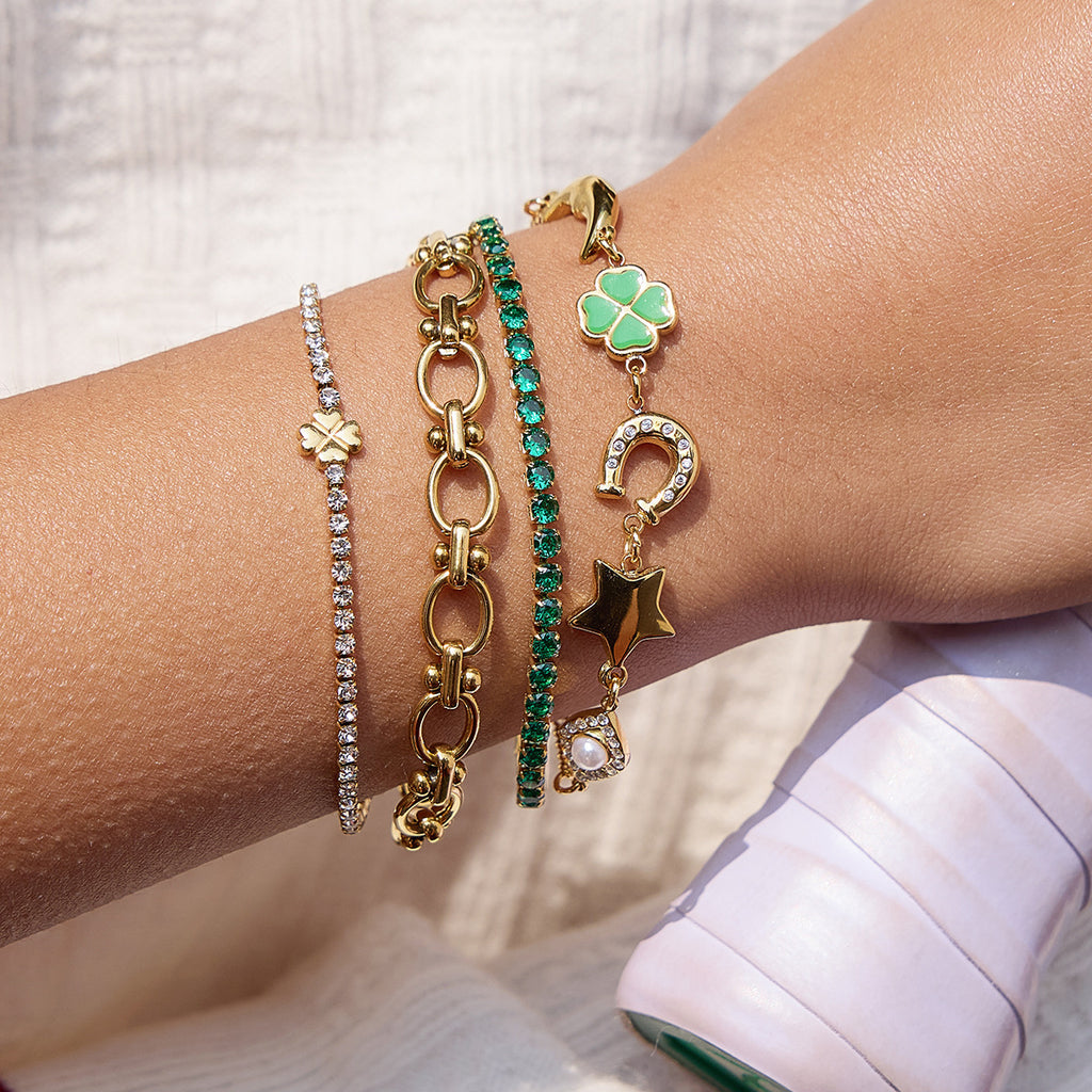 Damen Armband mit funkelnden grünen Kristallen und hypoallergenem Edelstahl Shop Nory