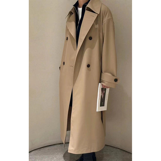Herren Langer Doppelreihiger Trenchcoat mit Oversize-Schnitt und Reverskragen Shop Nory