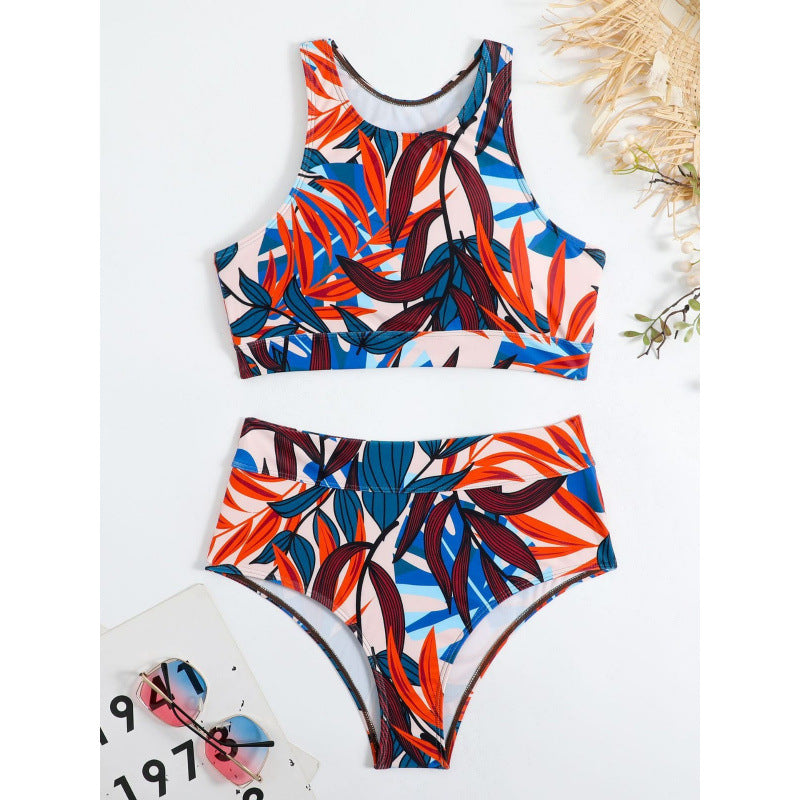 Damen Bikini-Set mit hohem Bund und sportlichem Oberteil Shopnory