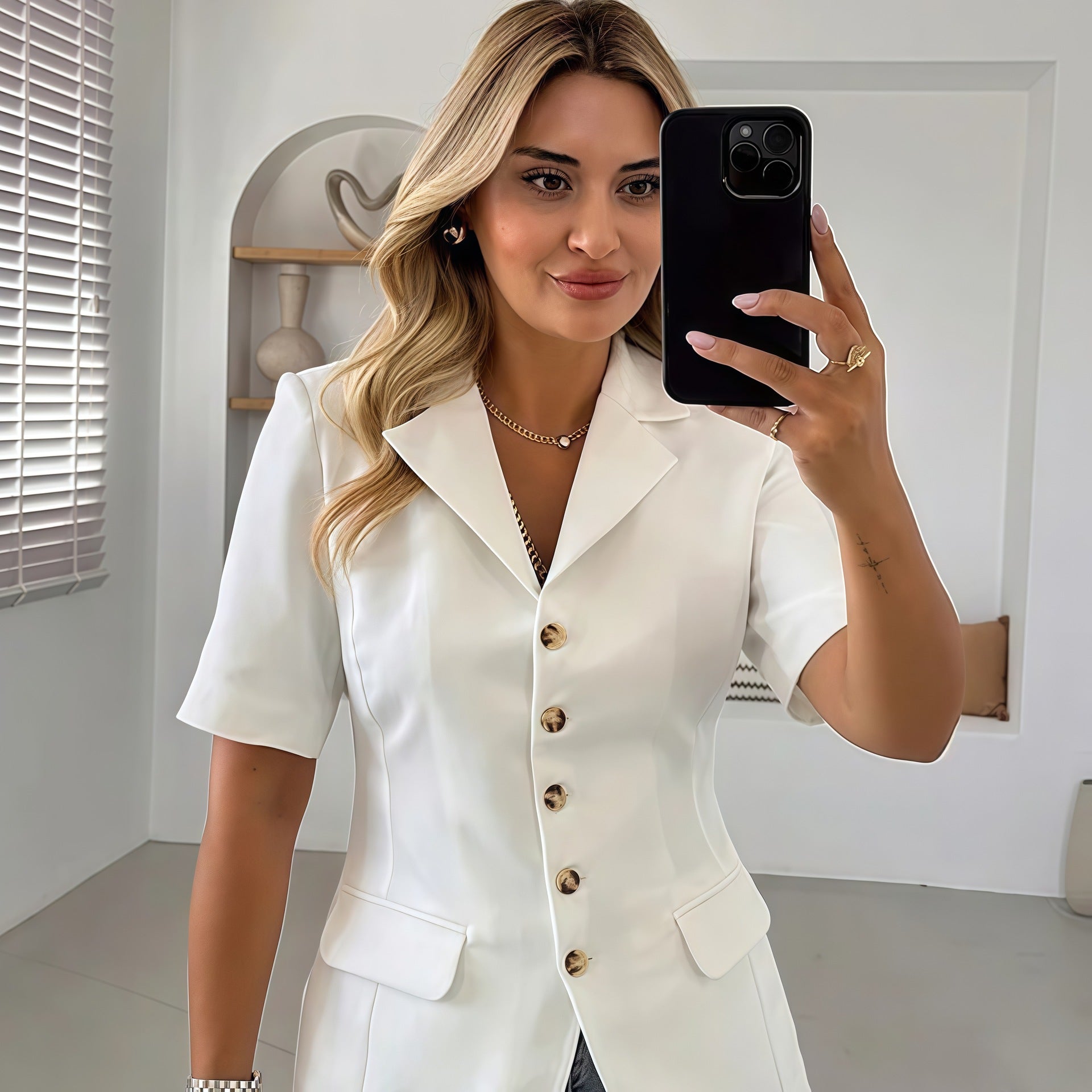 Damen Modische Blazerjacke mit kurzen Ärmeln