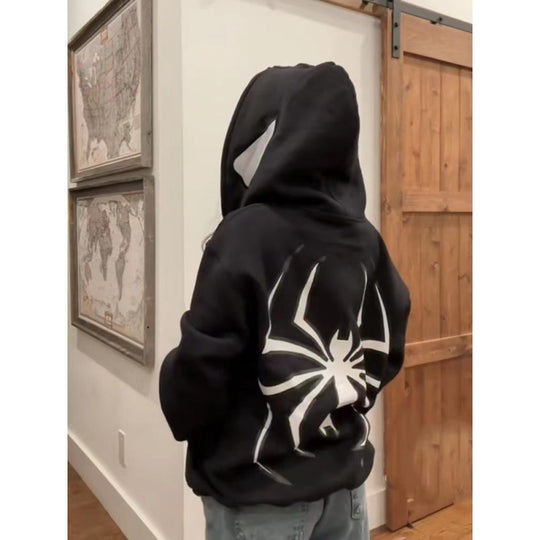 Unisex nan Kapuzenpullover mit kontrastiertem Spinnenmotiv Rückendruck und Ohrenkapuze Shop Nory