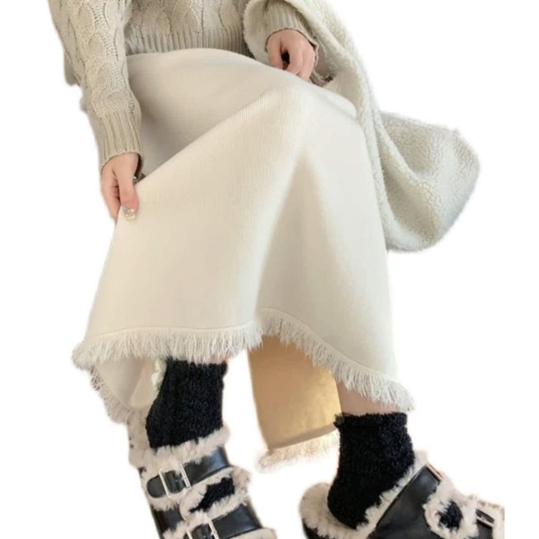 Damen Langer Plisseerock mit Fransen Shop Nory