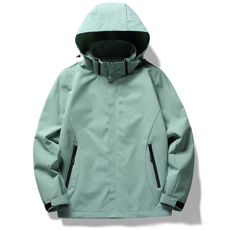 Herren Dreilagige Softshelljacke mit Kapuze, Windschutzleiste und wasserabweisenden Reißverschlüssen Shop Nory