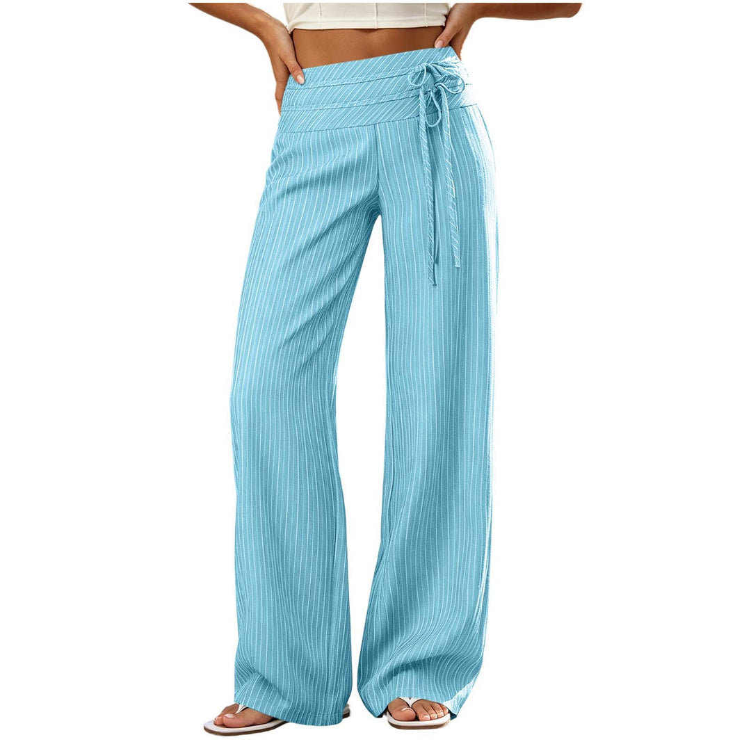Damen Weite High-Waist Palazzo-Hose mit Streifenmuster und Bindegürtel Shop Nory