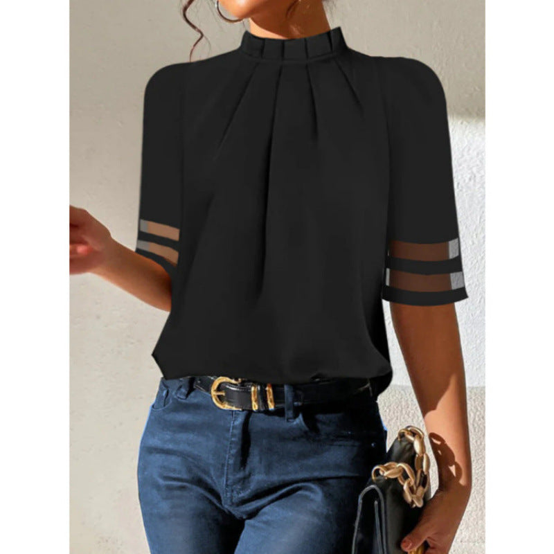 Damen elegante Bluse mit transparenten Ärmeln