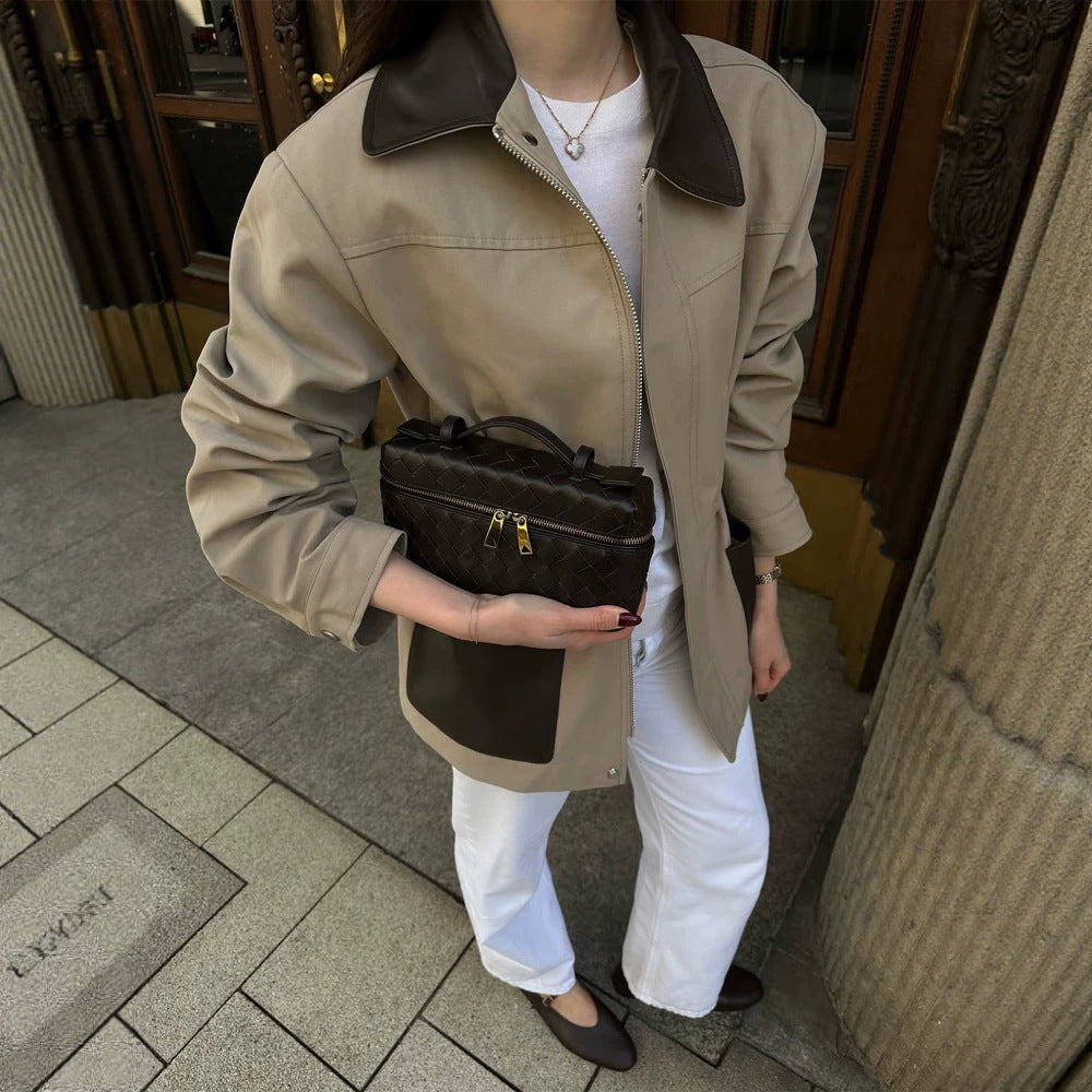 Damen Boxy-Fieldjacke mit kontrastkragen in Lederoptik und aufgesetzten Taschen Shop Nory