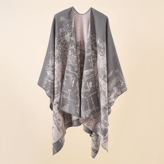 Damen Wollmix-Cape mit grafischem Jacquard, offenem Kimono-Fall und weichfallender Drapierung Shop Nory