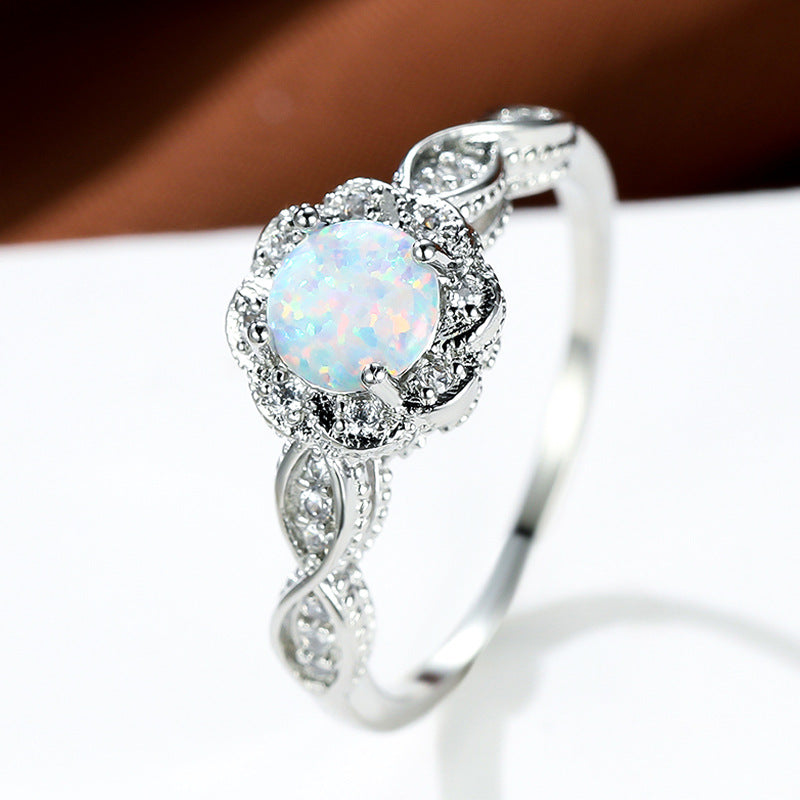 Damen Ring mit funkelndem Opal und floralem Design Shop Nory