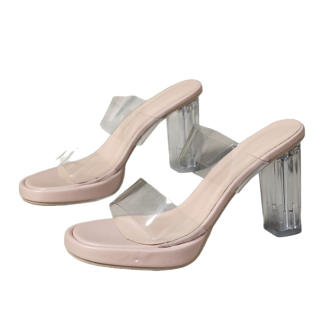 Damen Transparente Mules mit doppeltem PVC‑Riemen, klarem Blockabsatz und leichtem Plateau Shop Nory