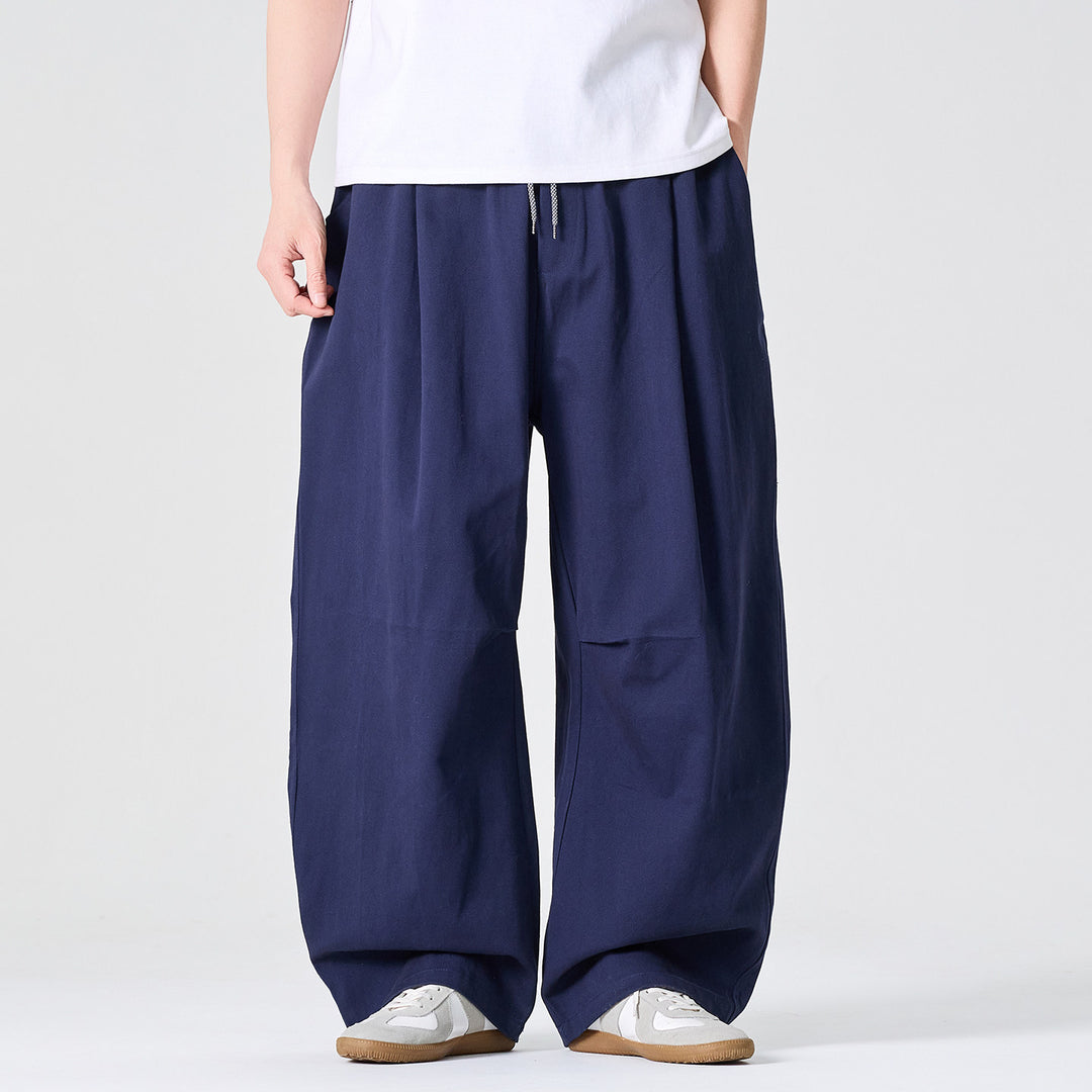 Herren Weite Relaxed-Fit Stoffhose mit Tunnelzug und Bundfalten Shop Nory