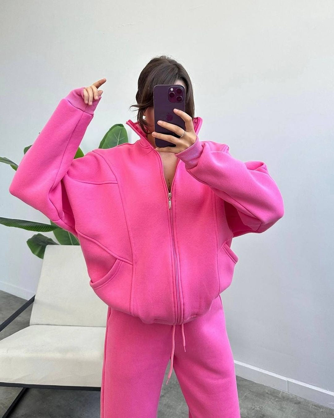Damen Oversize Fleece-Set mit Reißverschlussjacke und weiten Jogginghosen Shop Nory