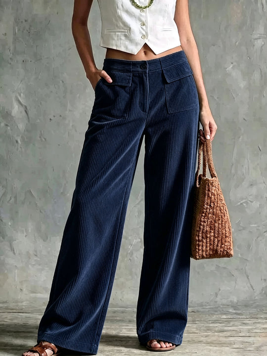 Damen Weite Cord-Palazzohose mit hoher Taille und aufgesetzten Pattentaschen Shop Nory