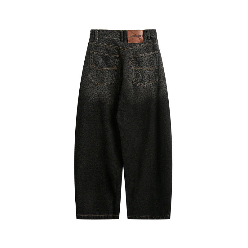 Damen Kurzgeschnittene Weite Jeans mit hoher Taille und Leopardenmuster Shop Nory