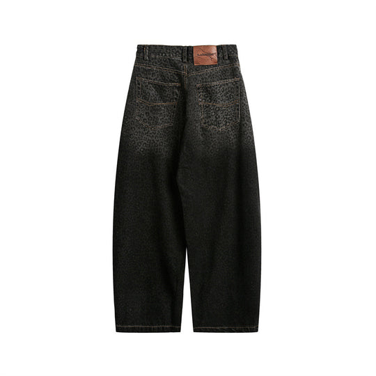 Damen Kurzgeschnittene Weite Jeans mit hoher Taille und Leopardenmuster Shop Nory