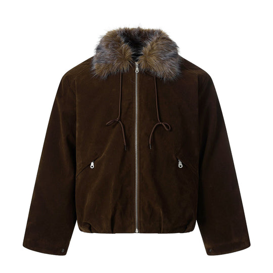 Herren Wildleder‑Bomberjacke mit abnehmbarem Faux‑Fur‑Kragen und Tunnelzug Shop Nory