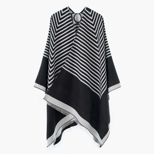 Damen Oversize-Poncho aus Wollmix im Chevron-Jacquard mit offenem V-Ausschnitt Shop Nory