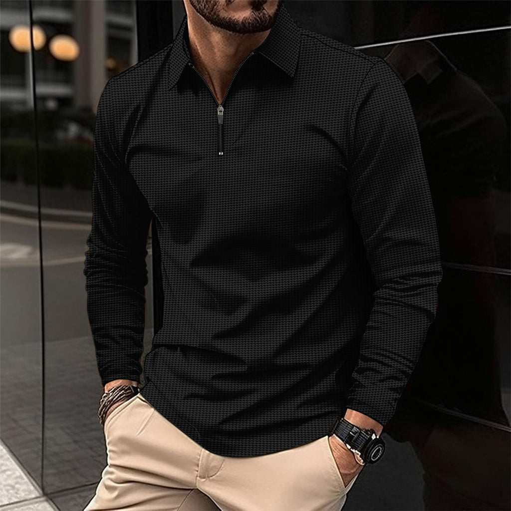 Herren Langarmshirt mit modernem Reißverschluss und strukturiertem Design