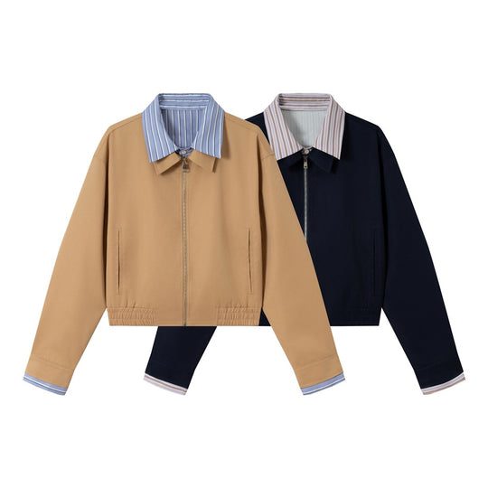 Damen Kurzblouson mit kontrastierendem Hemdkragen, verdecktem Reißverschluss und elastischem Saum Shop Nory