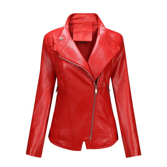 Damen Figurnahe Bikerjacke aus Kunstleder mit asymmetrischem Reißverschluss und taillierendem Schnitt Shop Nory