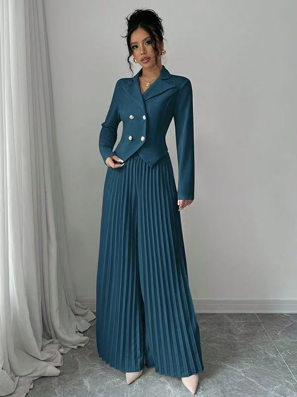 Damen Taillierter Doppelreihiger Blazer und plissierte Palazzo-Hose Shop Nory