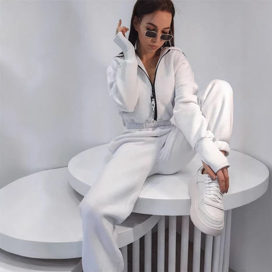 Damen Taillierter Kapuzen-Sweat-Jumpsuit mit Reißverschluss und elastischem Taillenbund Shop Nory