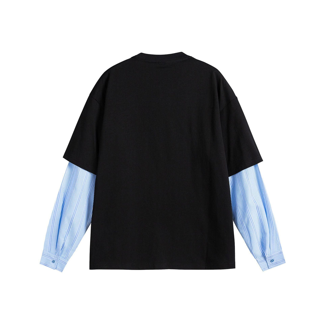 Damen Lagenlook T-Shirt mit eingearbeiteten Hemdärmeln und oversized Print Shop Nory