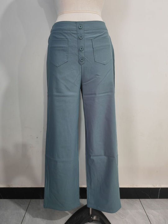 Damen Hochtaillierte weite Hose mit Knopfleiste und aufgesetzten Taschen Shop Nory