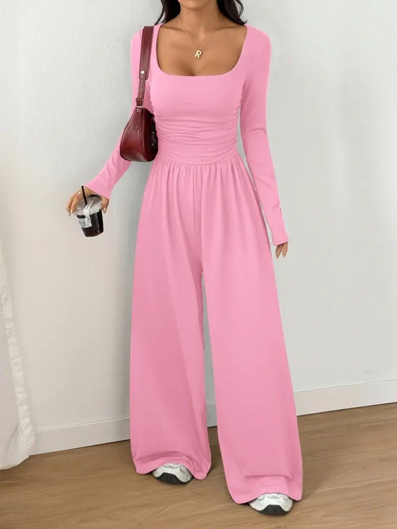 Damen Jumpsuit mit weitem Bein, eckigem Ausschnitt und geraffter Taillenpartie Shop Nory