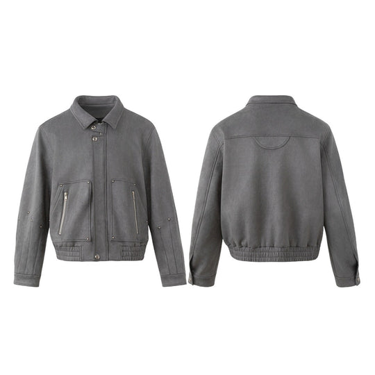 Herren Kurzblouson aus Veloursoptik mit Nietenapplikation und Reißverschlusstaschen Shop Nory