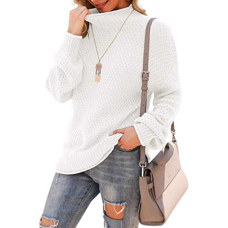Damen Grobstrickpullover mit hohem Kragen und strukturierter Oberfläche