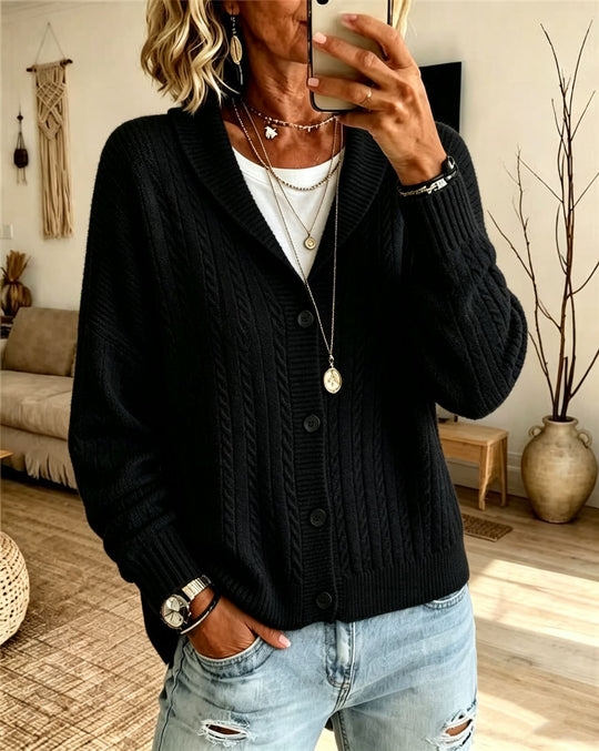 Damen Langer Schalkragen-Cardigan aus Zopfmuster mit gerippten Bündchen Shop Nory
