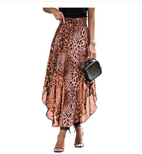 Damen Luftiger Maxirock mit asymmetrischem Saum im Leopardenmuster