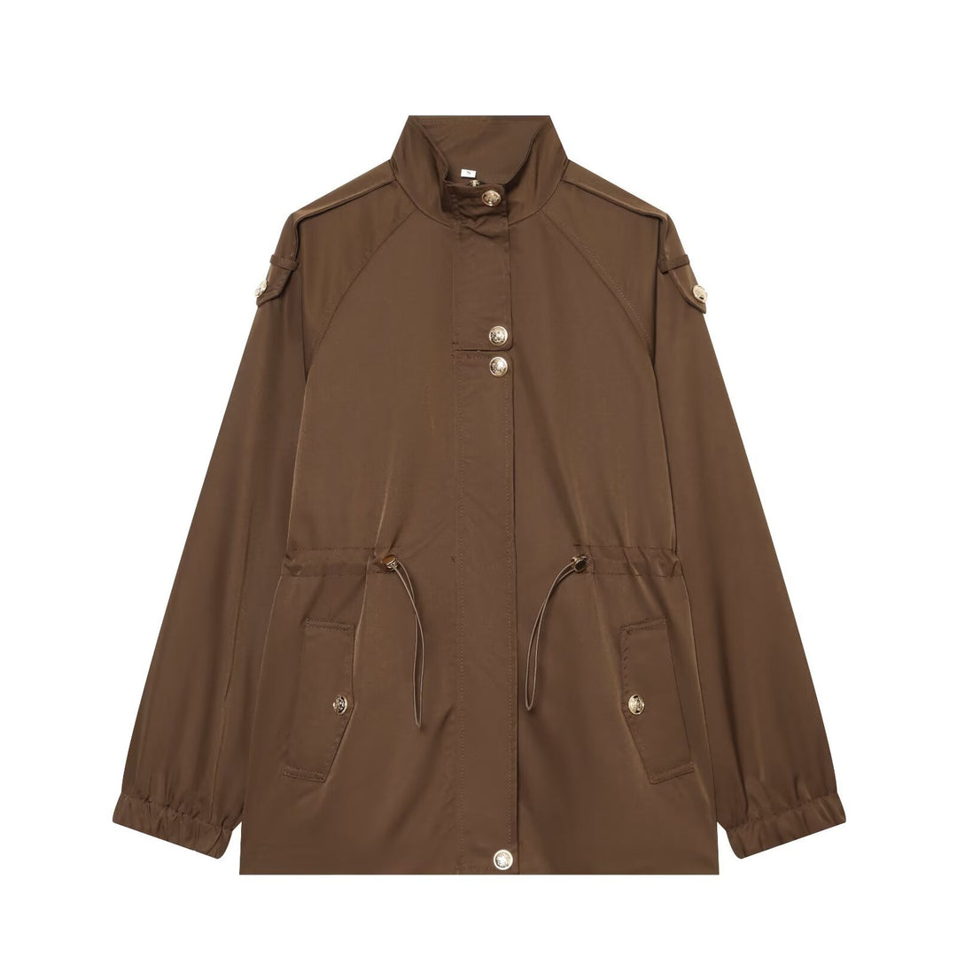 Damen leichter Parka mit Stehkragen, Tunnelzugtaillierung und Schulterpatten Shop Nory