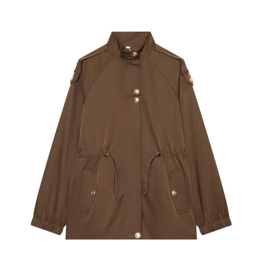 Damen leichter Parka mit Stehkragen, Tunnelzugtaillierung und Schulterpatten Shop Nory