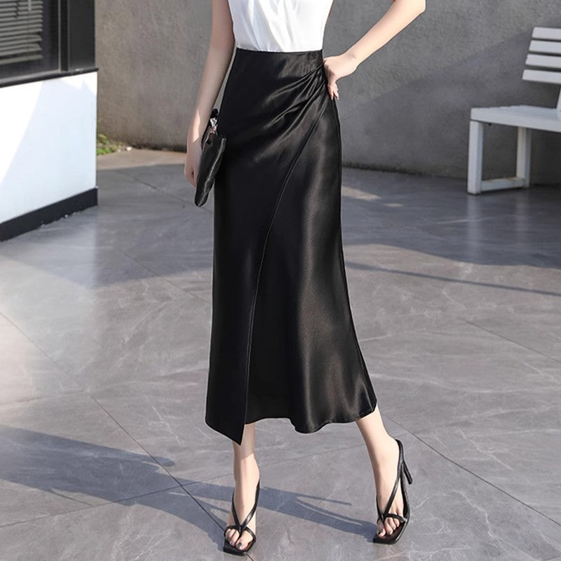 Damen Eleganter Satin-Midi-Rock Shop Nory