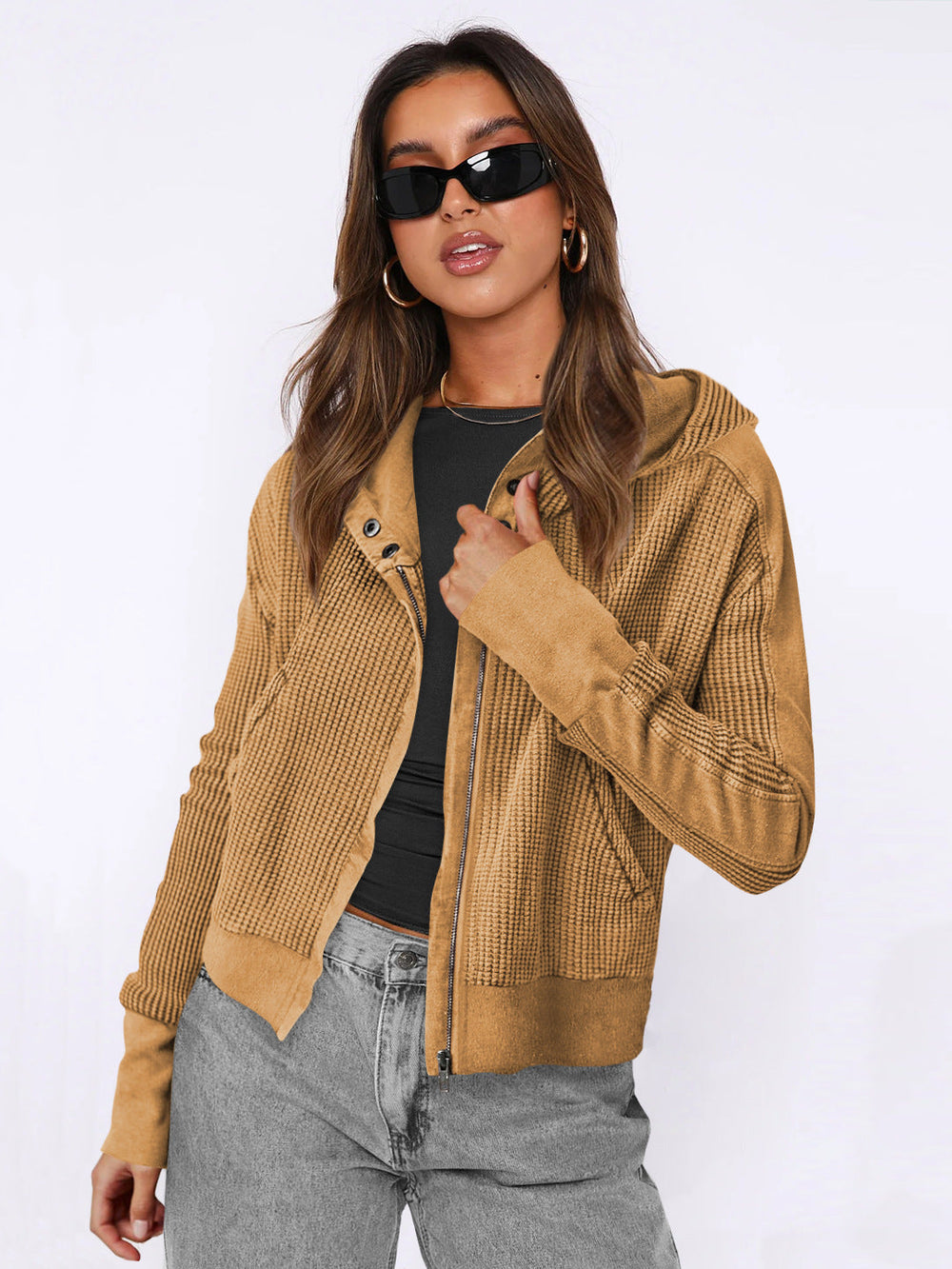 Damen Sportliche Kapuzenjacke aus strukturiertem Material