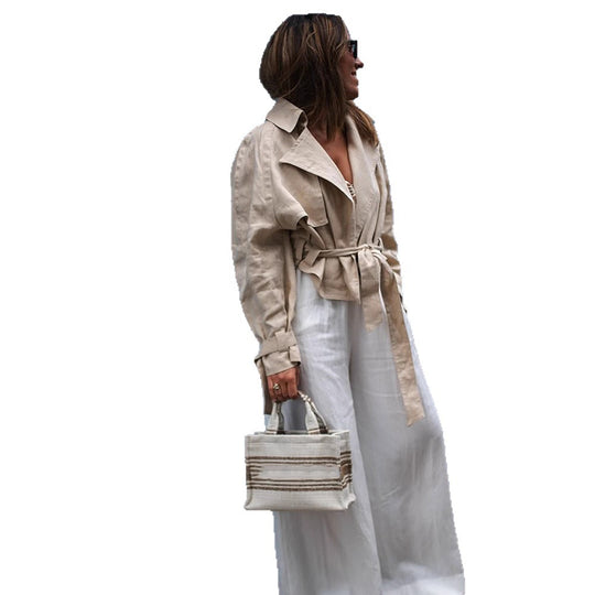 Damen Kurztrench mit Taillen-Knotendetail, Cape-Ärmeln und kastigem Cropped-Schnitt Shop Nory