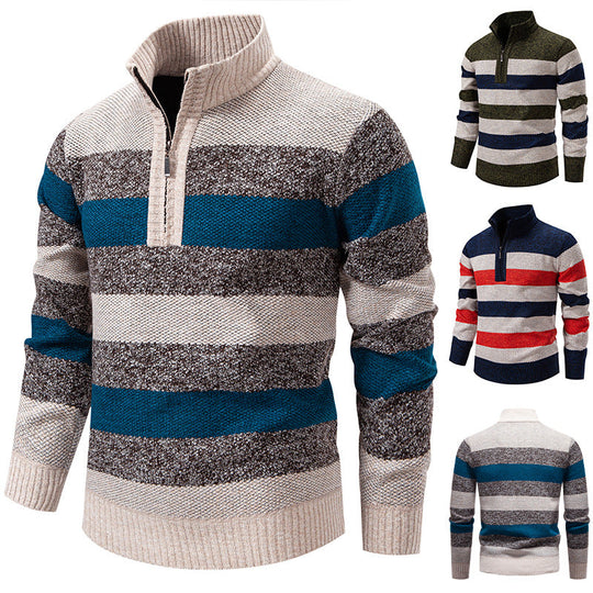 Herren modischer Strickpullover mit halbhohem Kragen und kontrastierenden Streifen