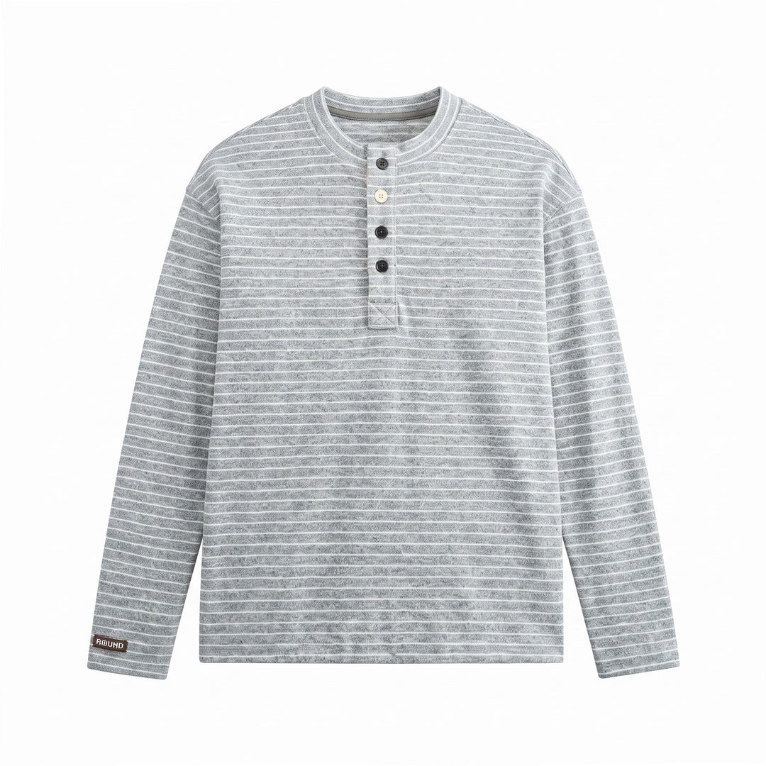 Herren Feinstrick-Henleyshirt mit kurzem Knopfleiste und horizontalem Streifenmuster Shop Nory