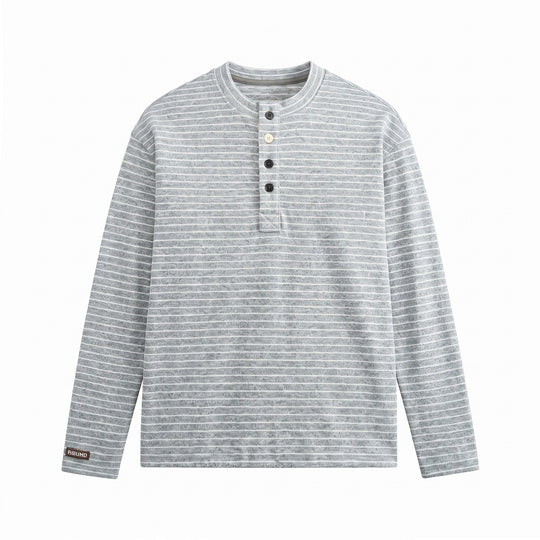 Herren Langärmeliges Henley-Shirt aus Feinstrick mit Streifenstruktur Shop Nory