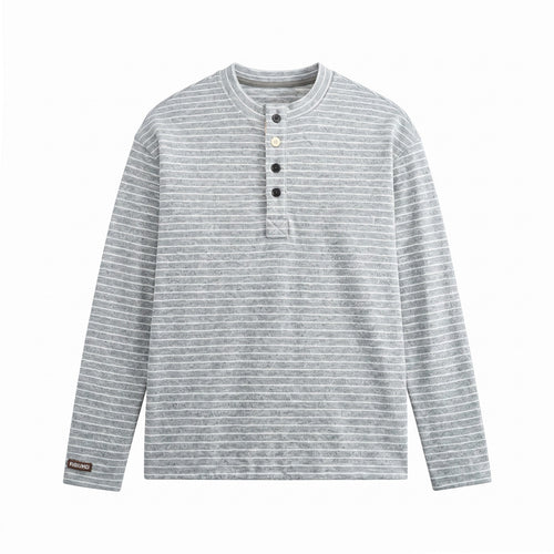 Herren Langärmeliges Henley-Shirt aus Feinstrick mit Streifenstruktur Shop Nory