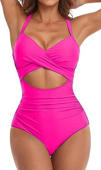 Damen Cut-Out Badeanzug mit Kreuzgurt