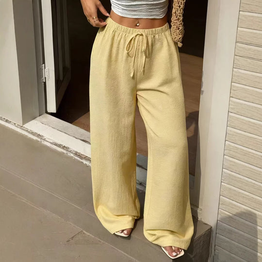 Damen Leichte Leinenhose mit weitem Bein und Kordelzug Shop Nory