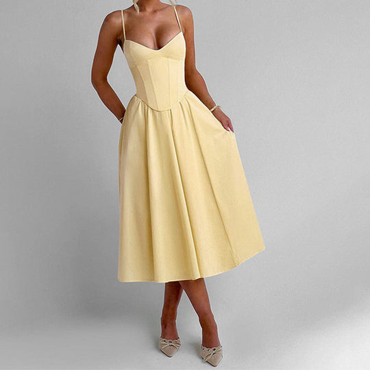 Damen Midikleid mit herzförmigem Ausschnitt und schwingendem Rock