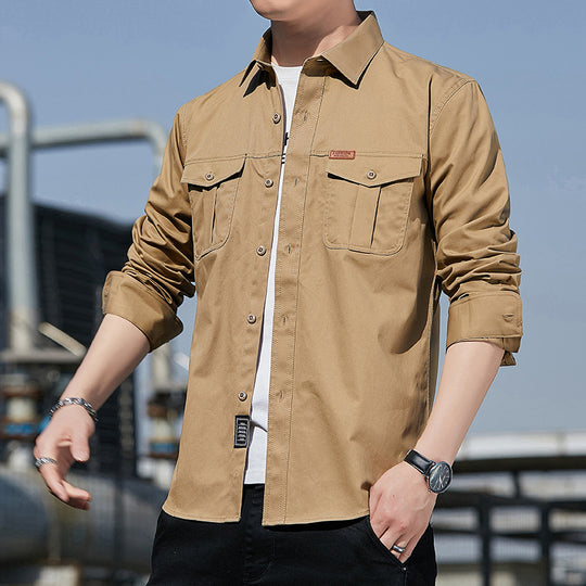 Herren leichtes Utility-Overshirt aus Baumwoll-Canvas mit Brustpattentaschen Shop Nory