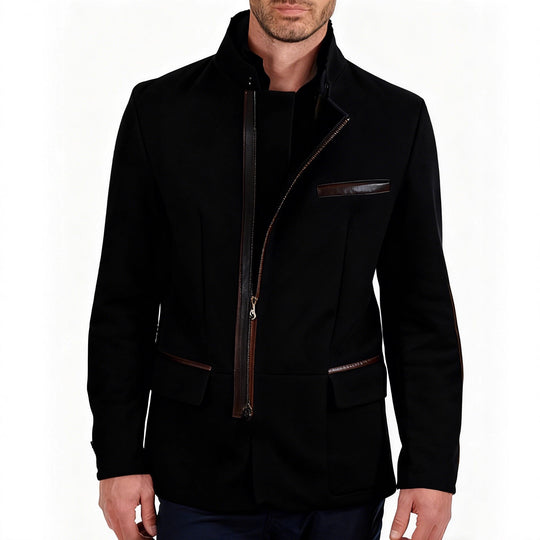 Herren nan elegante Wildlederjacke mit Stehkragen und verdecktem Reißverschluss Shop Nory